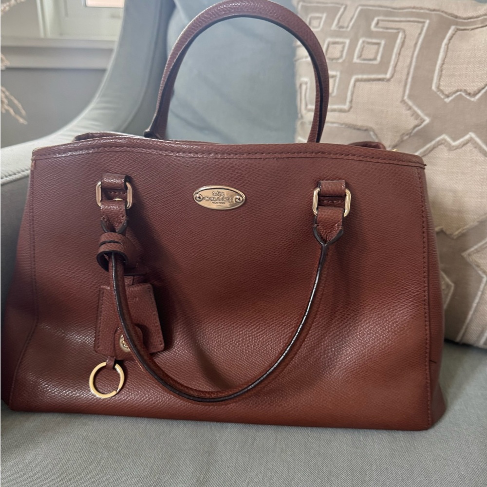 Coach Brown Satchel with Structured Design and Double Handles